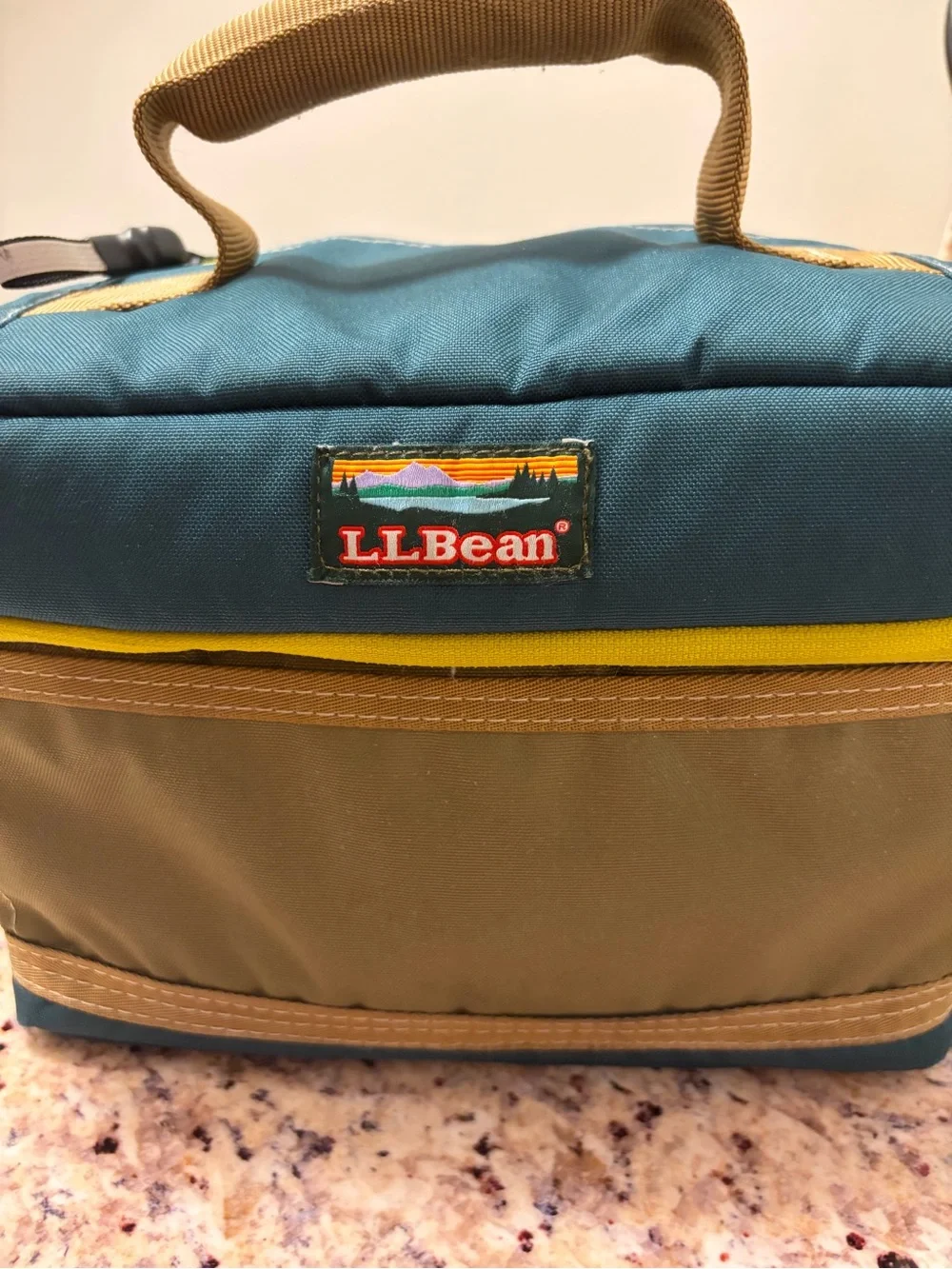 L.L. Bean Teal and Khaki Lunch Box with Yellow Trim